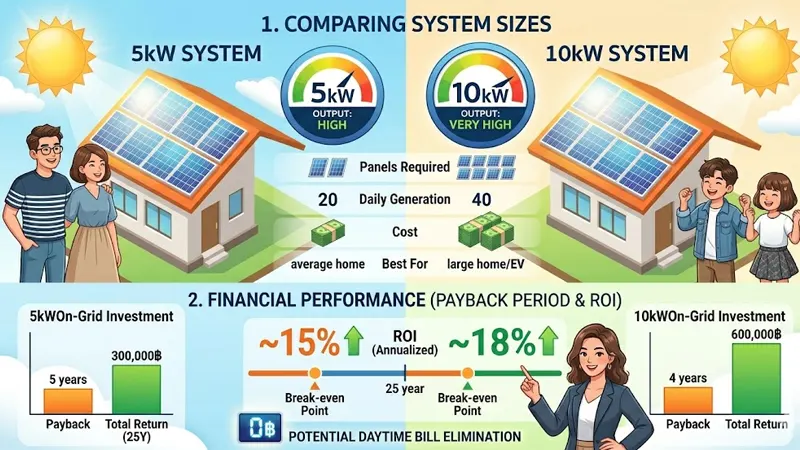 ติดโซลาร์เซลล์ 5kW vs 10kW แบบไหนเหมาะกับพฤติกรรมการใช้ไฟของบ้านคุณ?