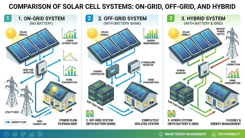 เปรียบเทียบระบบโซลาร์เซลล์ On-Grid Off-Grid และ Hybrid